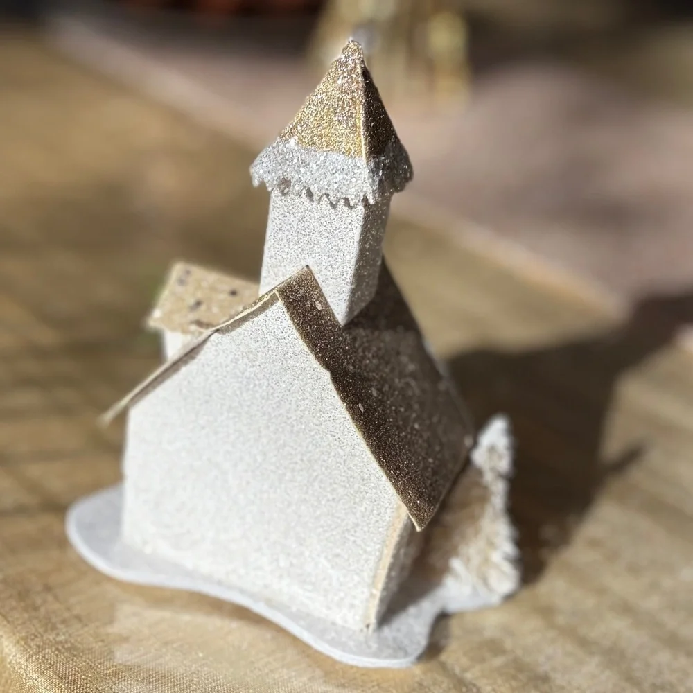 Pier 1 Gold and White Glitter Light-Up Church - Picture 2 of 6
